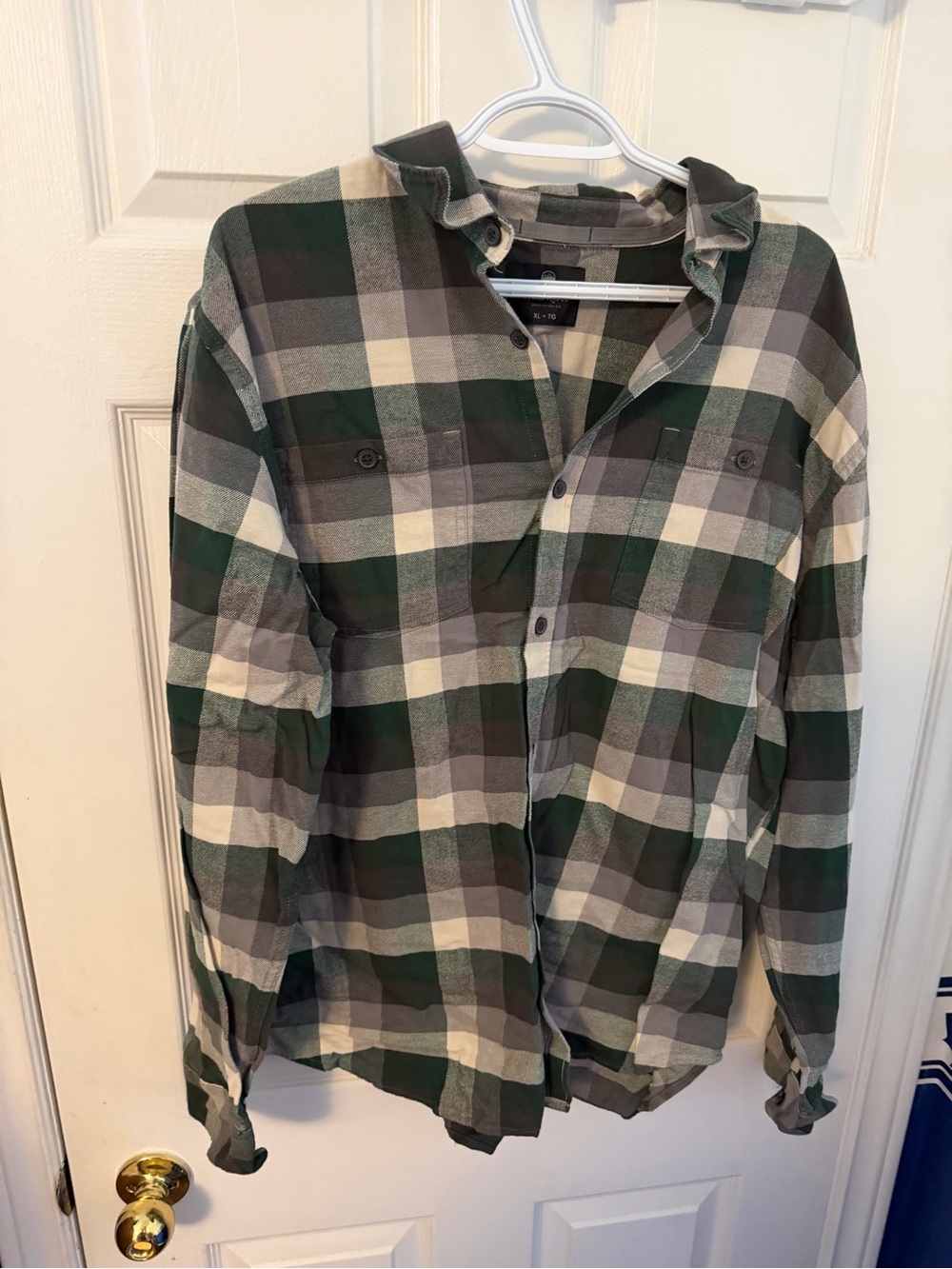 Green and Gray Plaid Button-Up Shirt